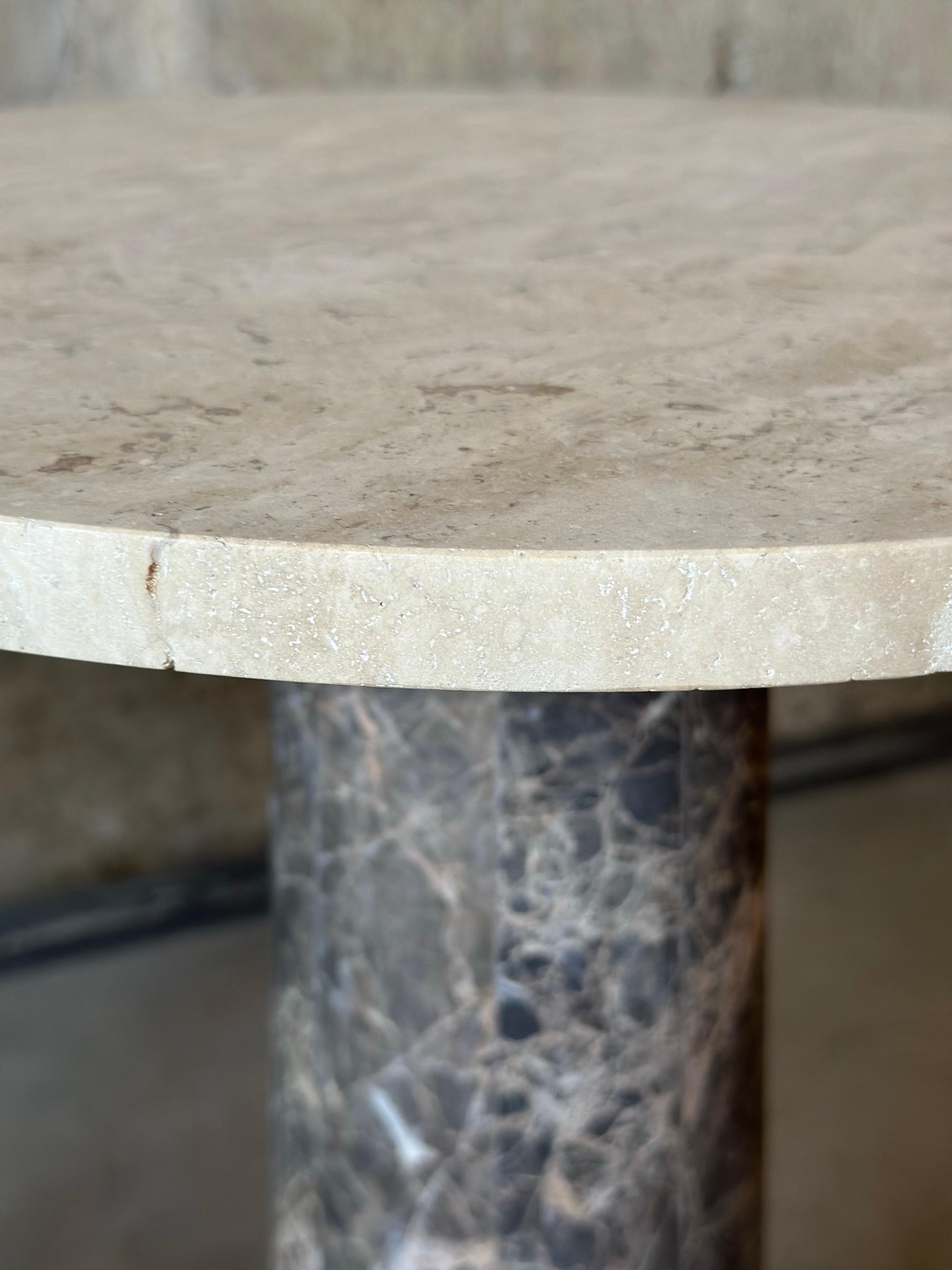 Travertine and Tessellated Marble Accent Tables - a Pair 1