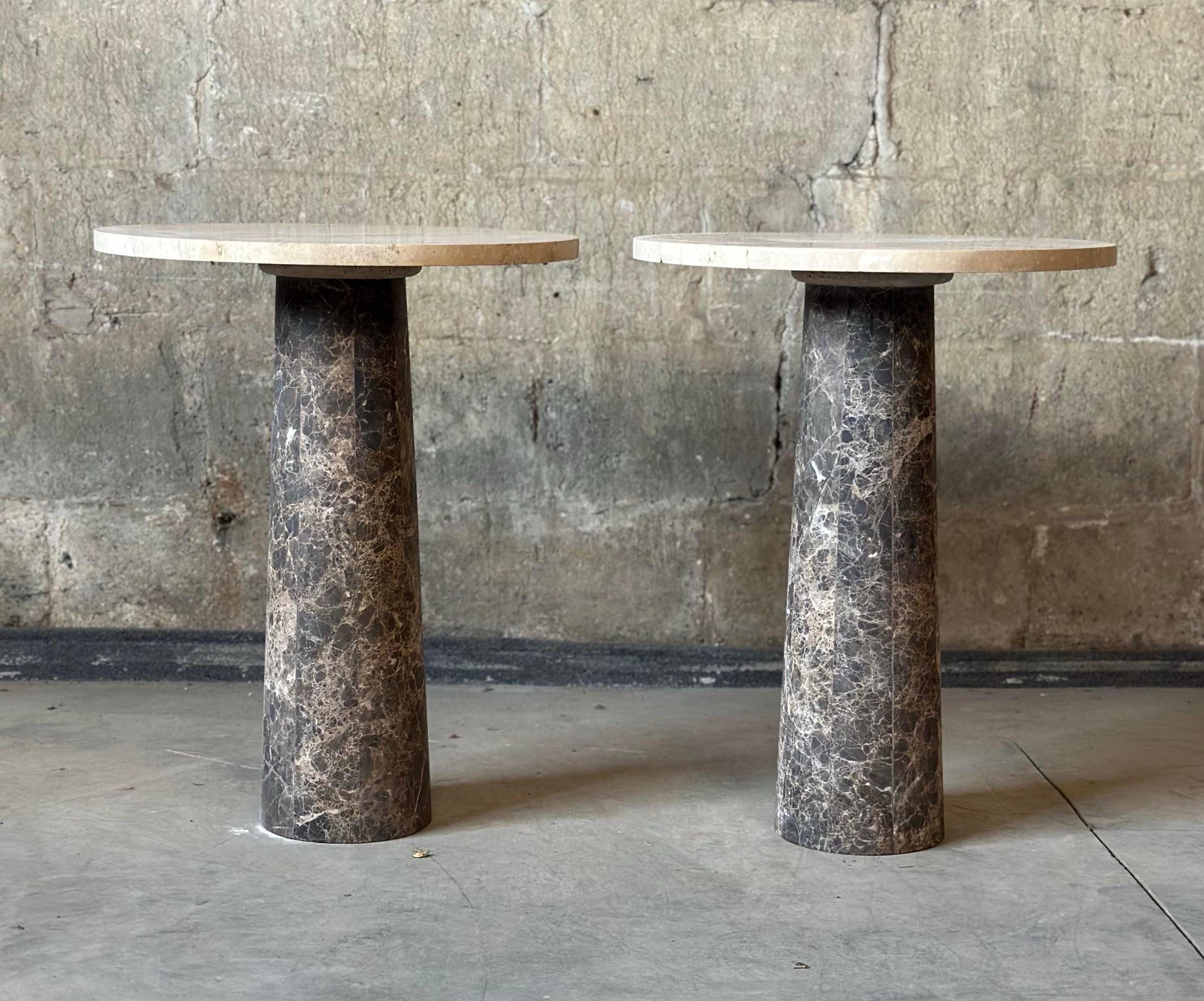 Travertine and Tessellated Marble Accent Tables - a Pair 3