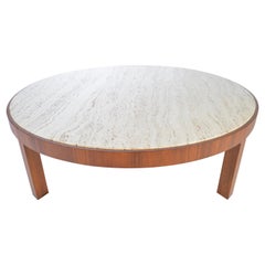 Vintage Travertine and Walnut Cocktail Table Attributed to Edward Wormley for Dunbar