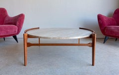 Bertha Schaefer Attributed Travertine and Walnut Coffee Table, 1960's