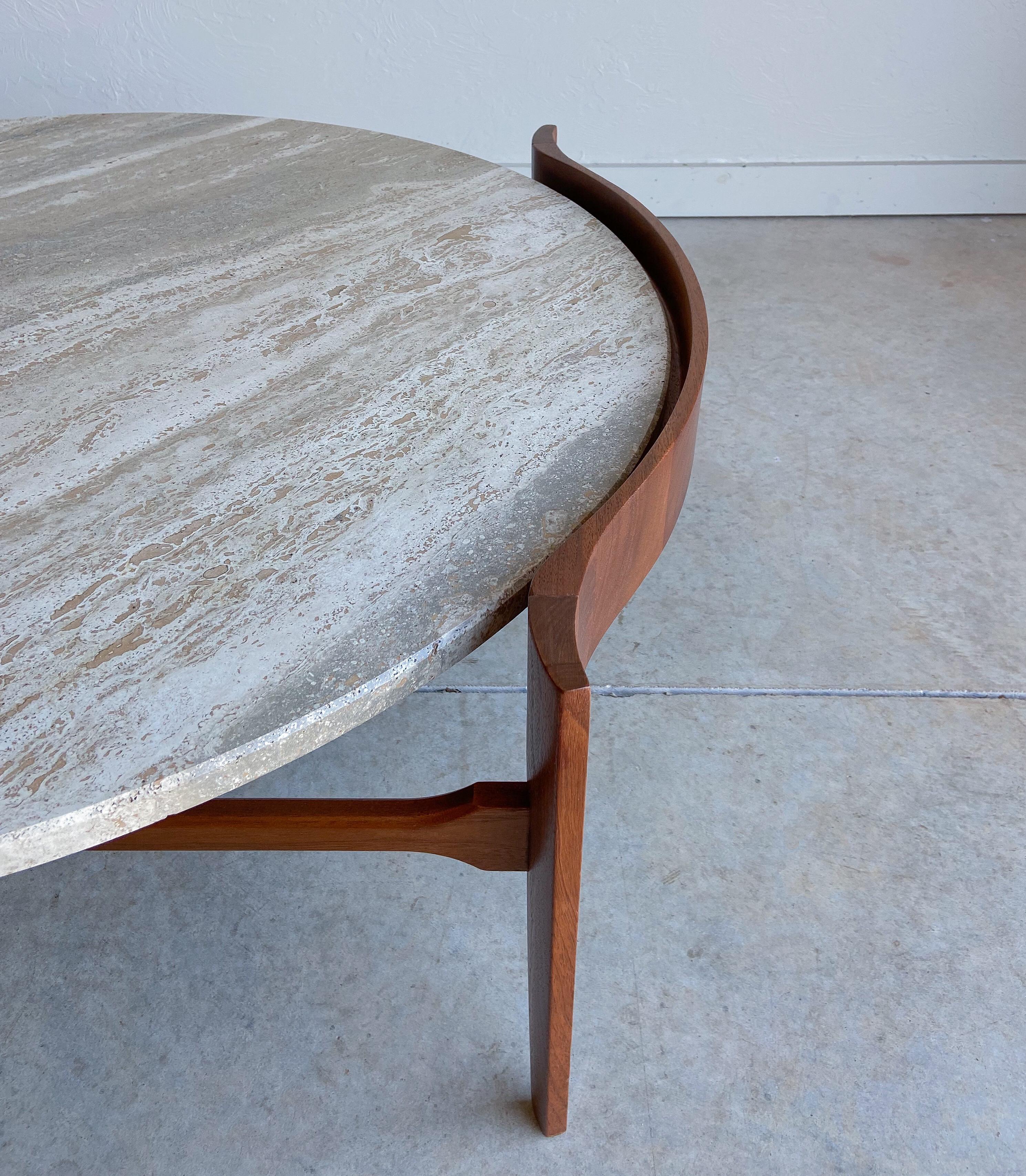 Bertha Schaefer Attributed Travertine and Walnut Coffee Table, 1960's 1