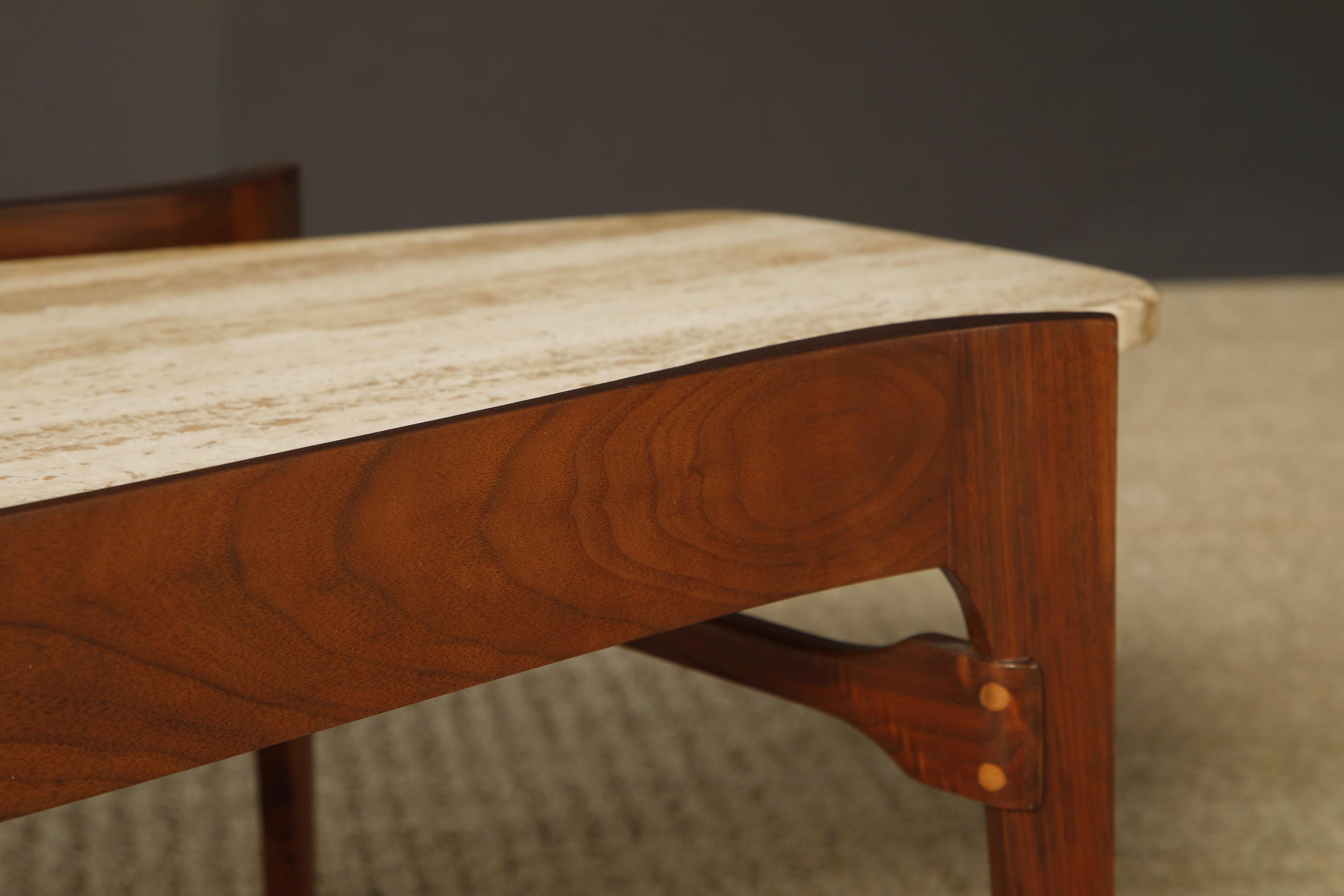 Travertine and Walnut Coffee Table by Gordon Furniture, c 1950s, Refinished 4