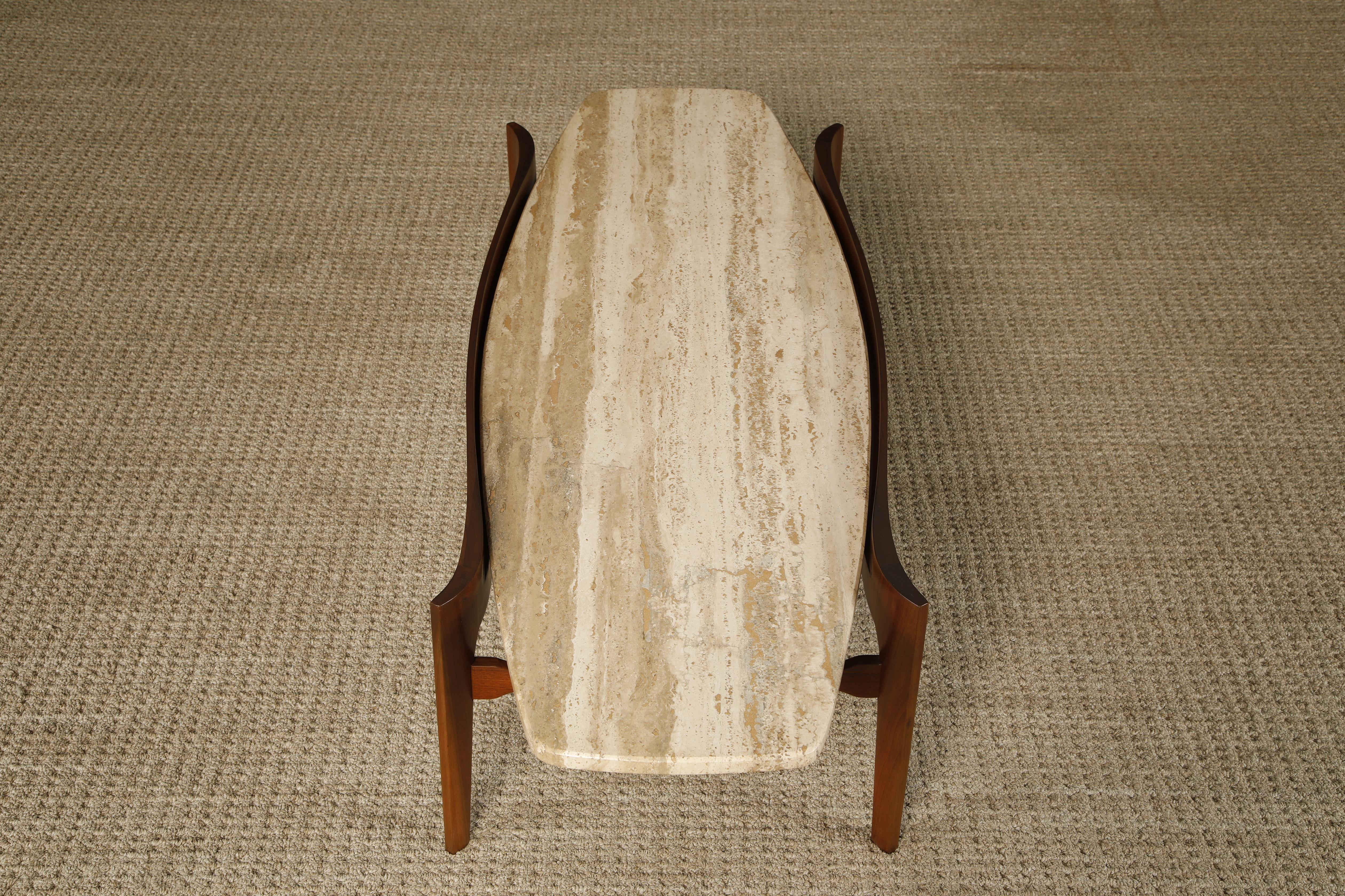 Travertine and Walnut Coffee Table by Gordon Furniture, c 1950s, Refinished 5