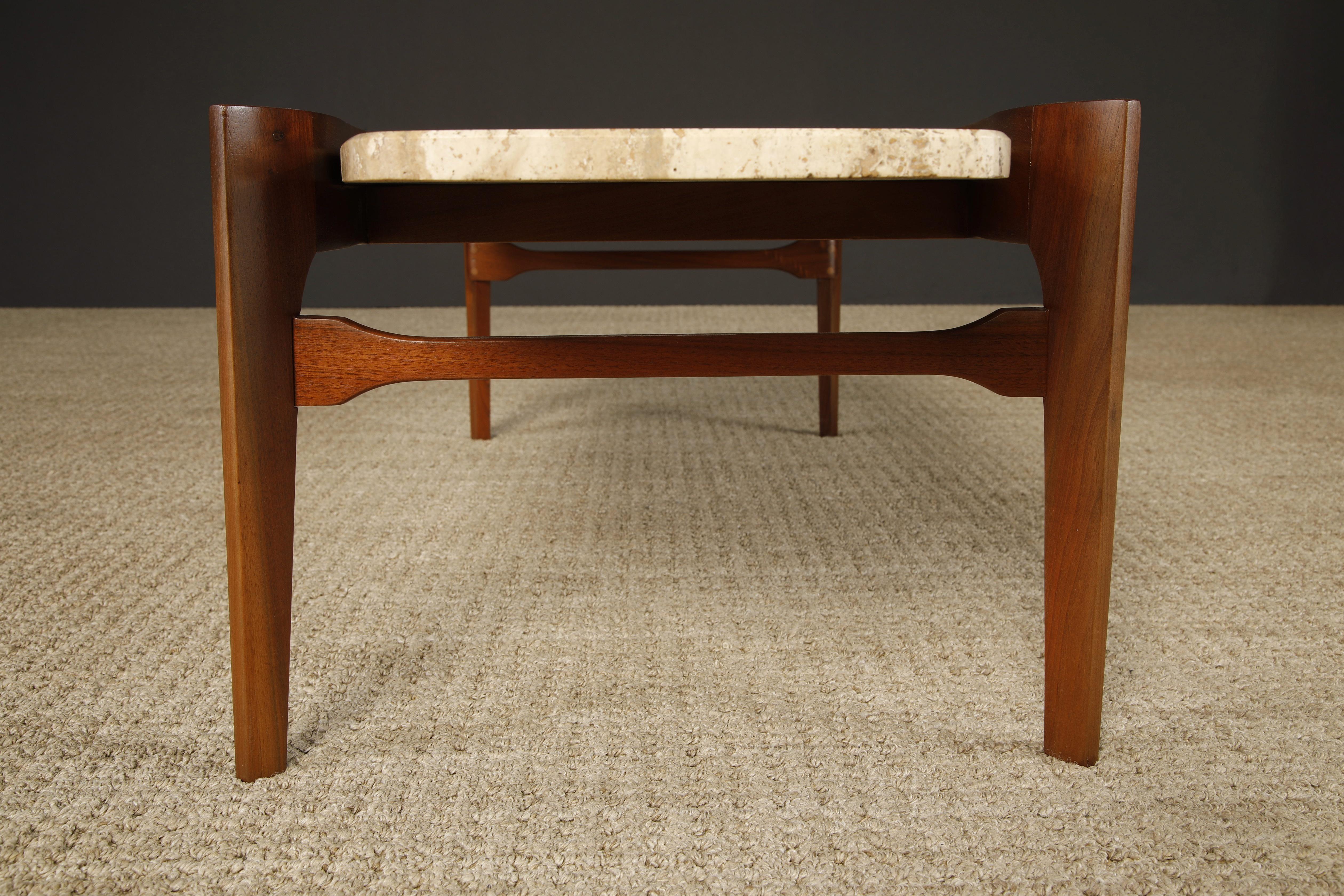 Travertine and Walnut Coffee Table by Gordon Furniture, c 1950s, Refinished 6
