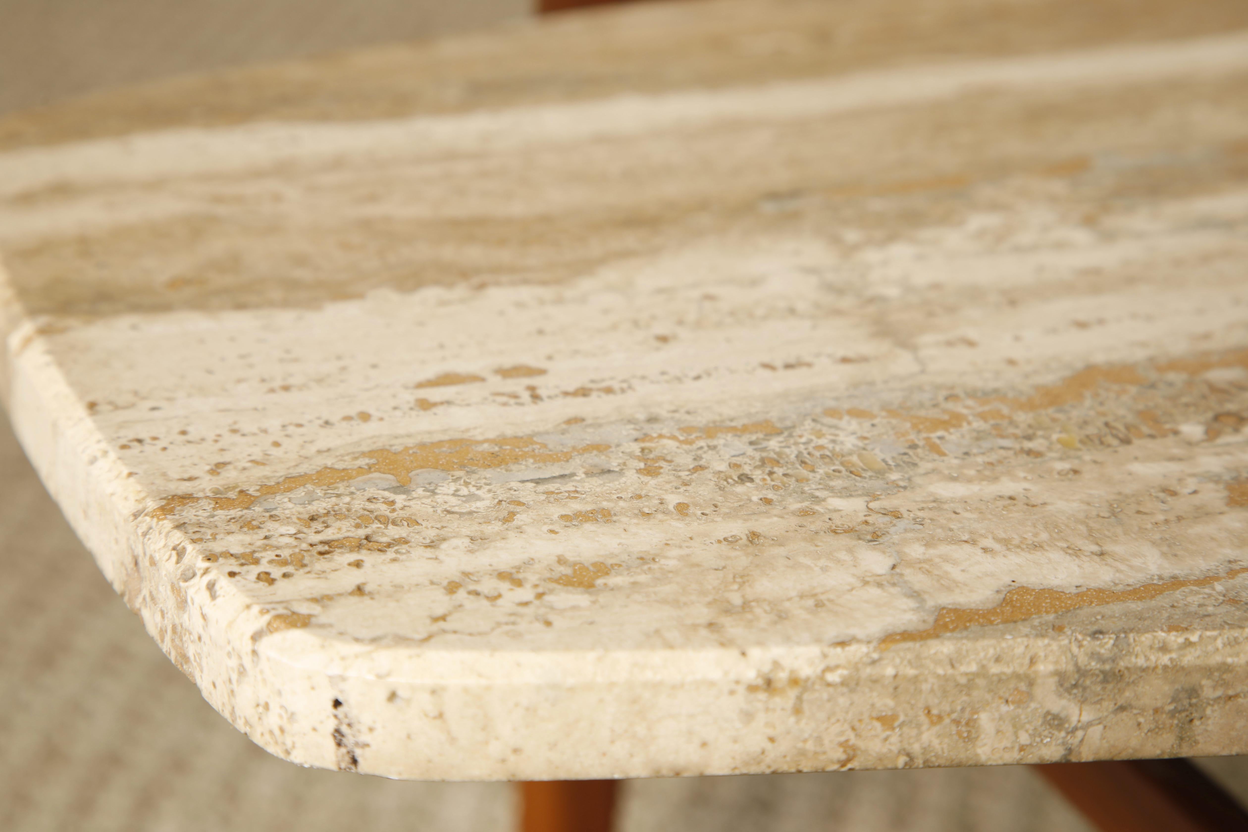 Travertine and Walnut Coffee Table by Gordon Furniture, c 1950s, Refinished 7