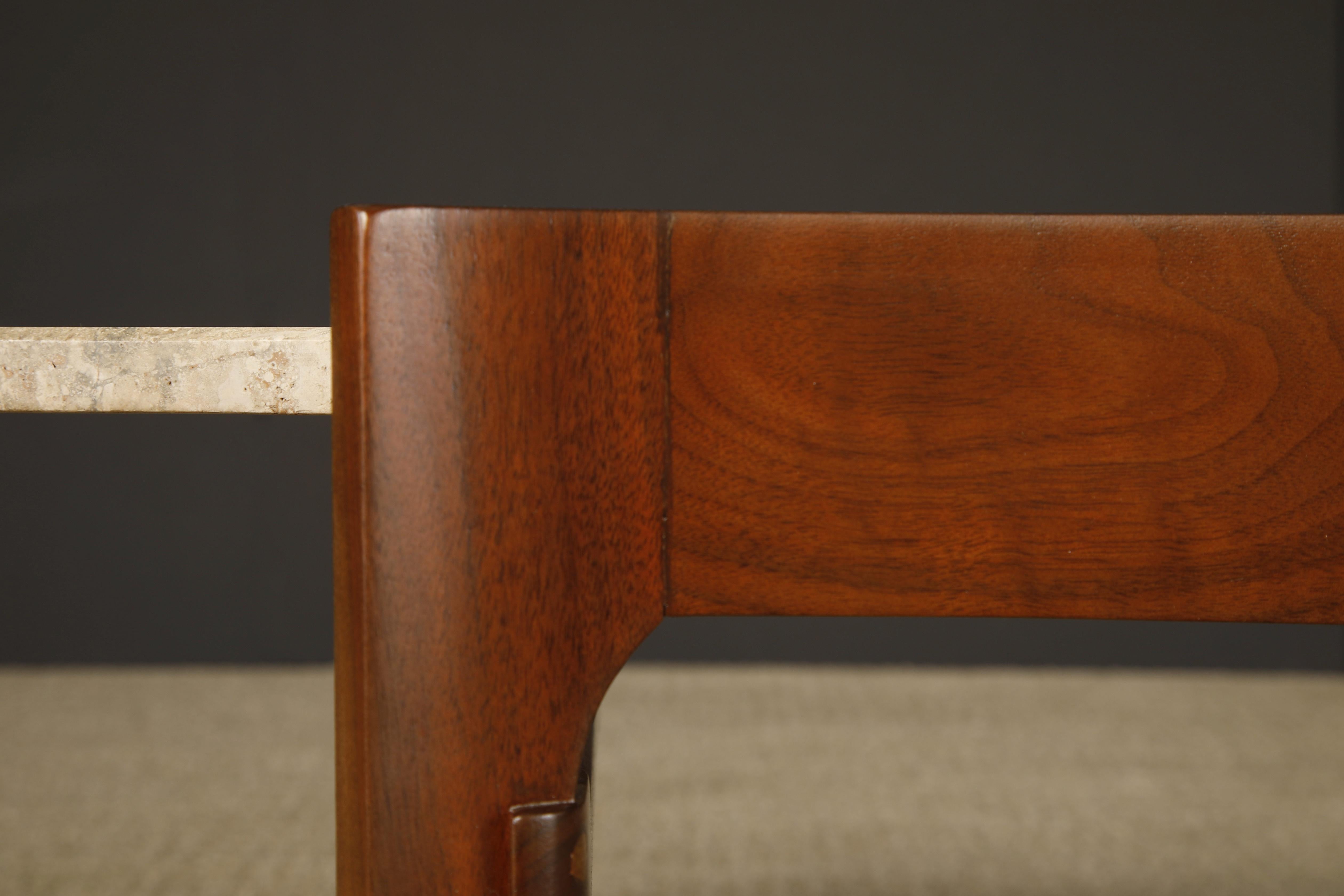 Travertine and Walnut Coffee Table by Gordon Furniture, c 1950s, Refinished 8