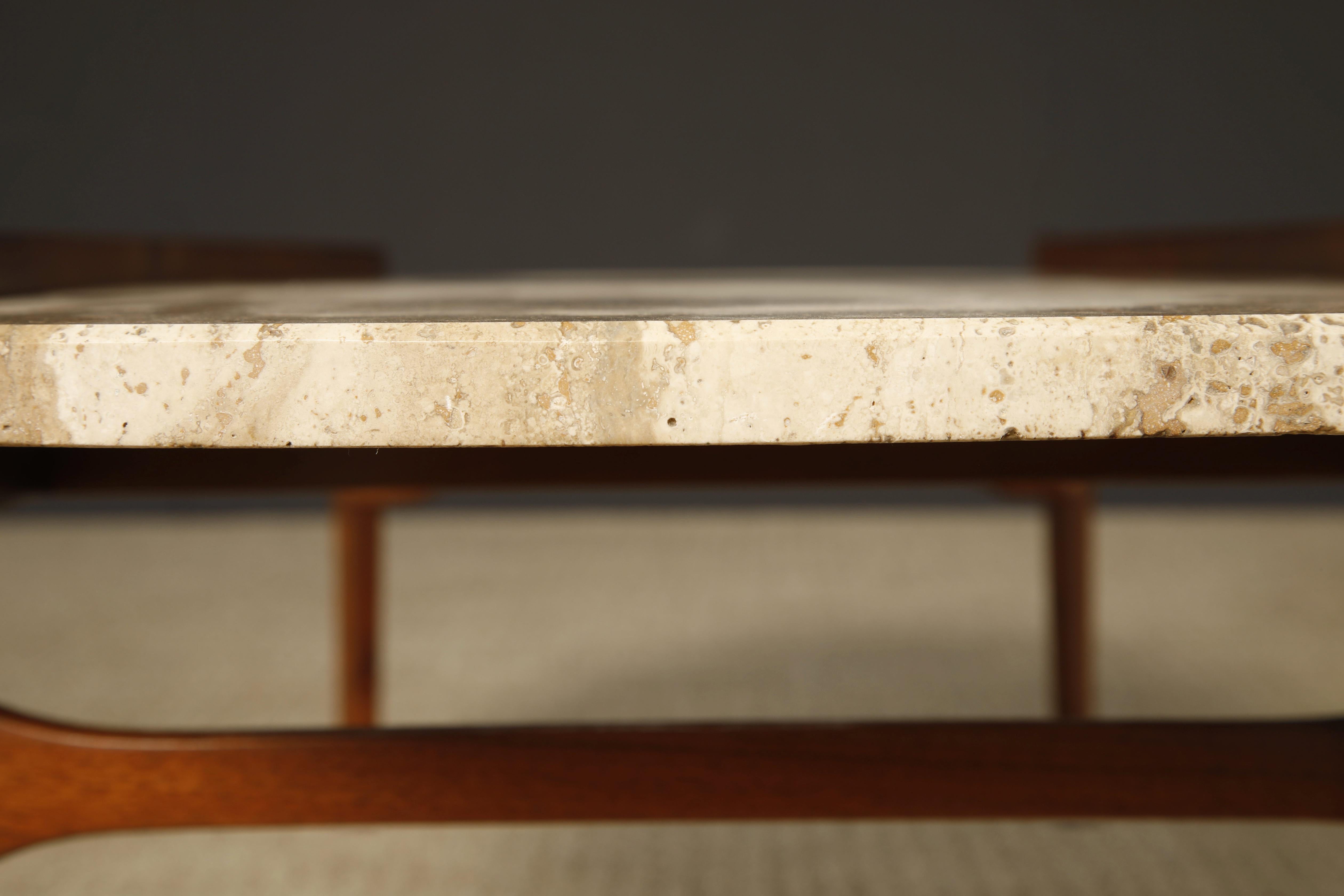Travertine and Walnut Coffee Table by Gordon Furniture, c 1950s, Refinished 9