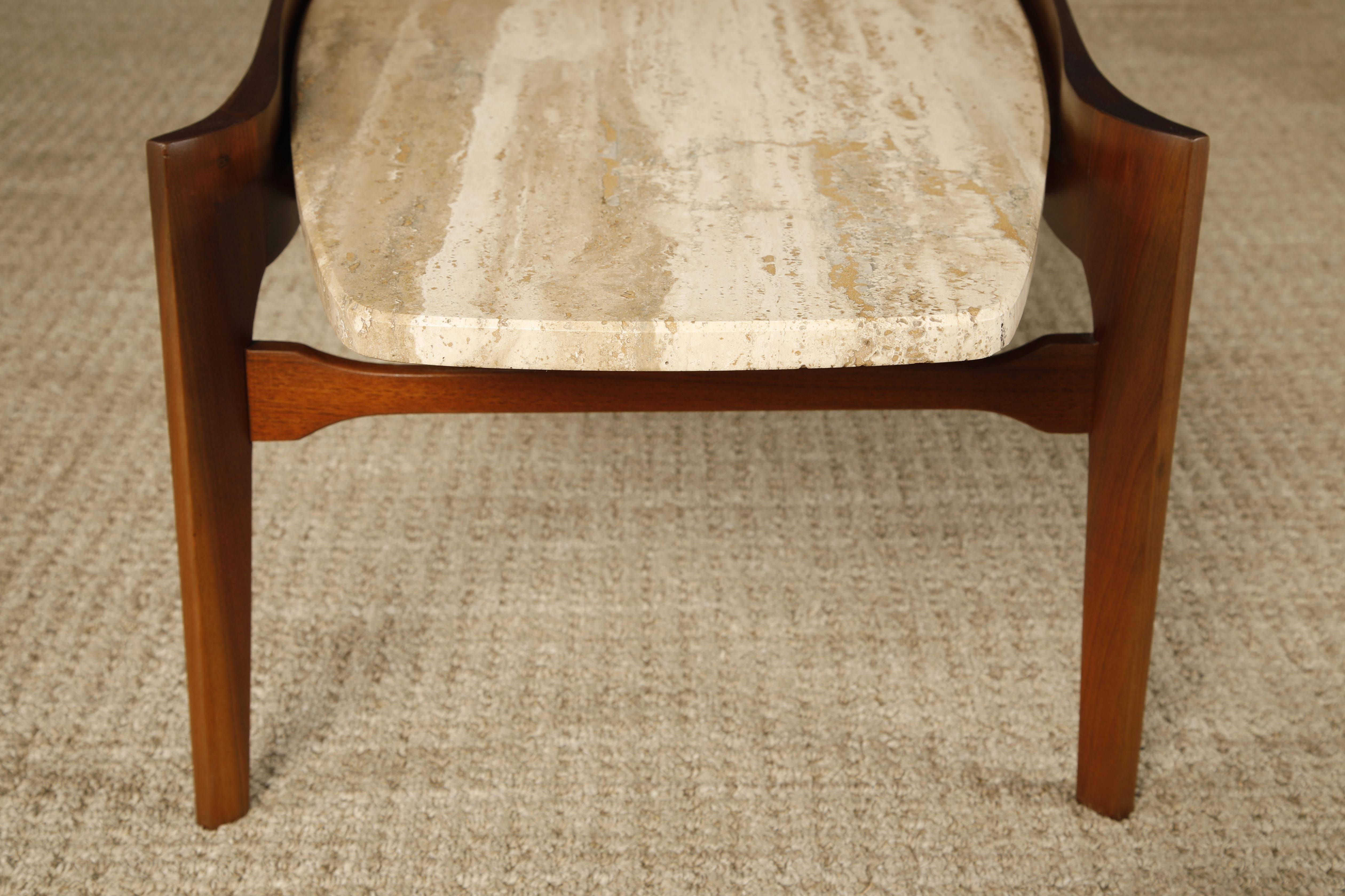 Travertine and Walnut Coffee Table by Gordon Furniture, c 1950s, Refinished 13
