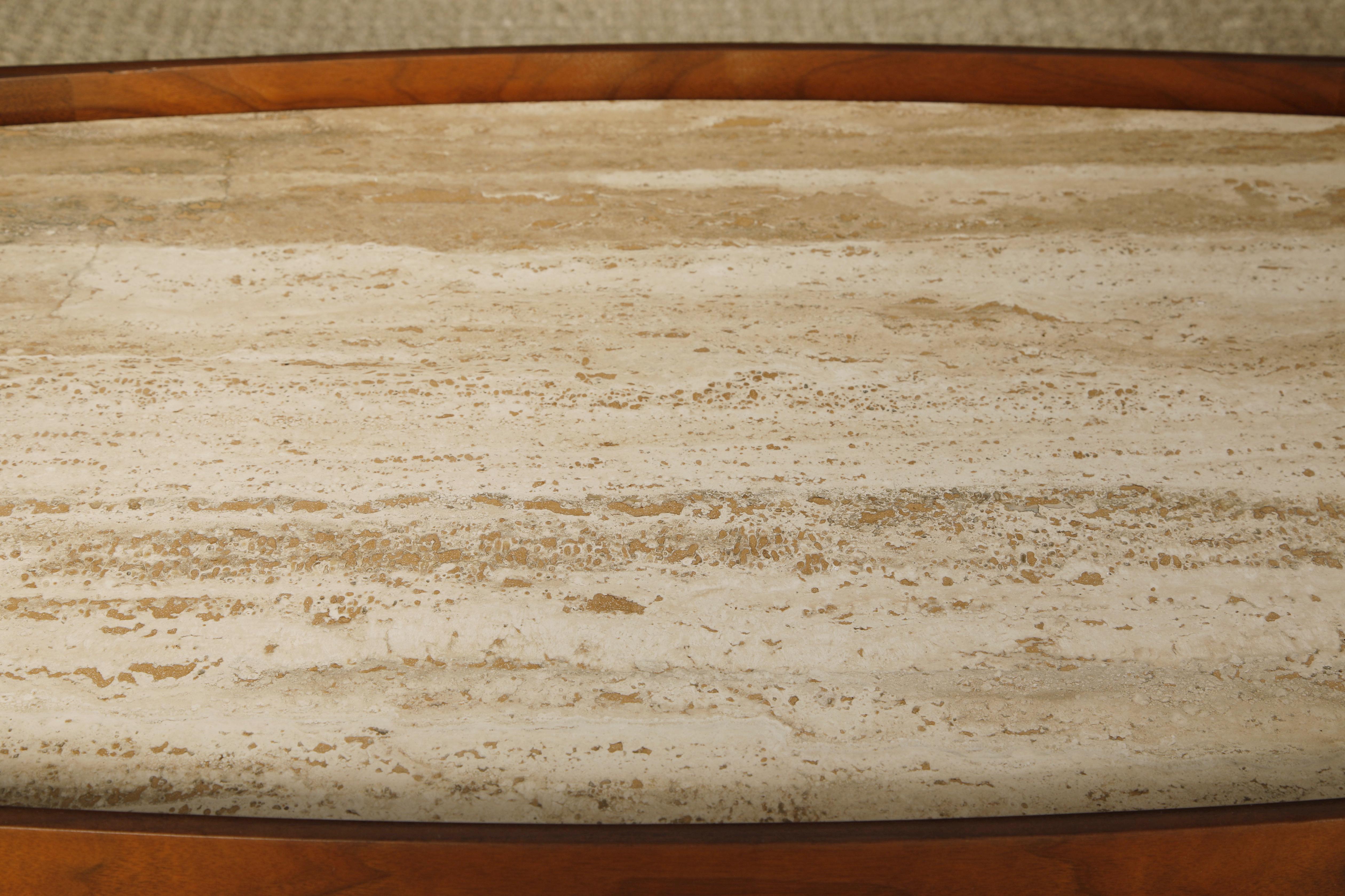 Mid-20th Century Travertine and Walnut Coffee Table by Gordon Furniture, c 1950s, Refinished