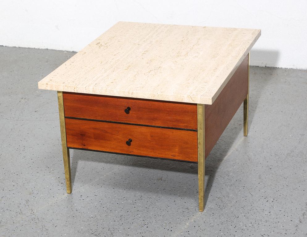 Travertine and Walnut End Table by Milo Baughman In Good Condition In Brooklyn, NY
