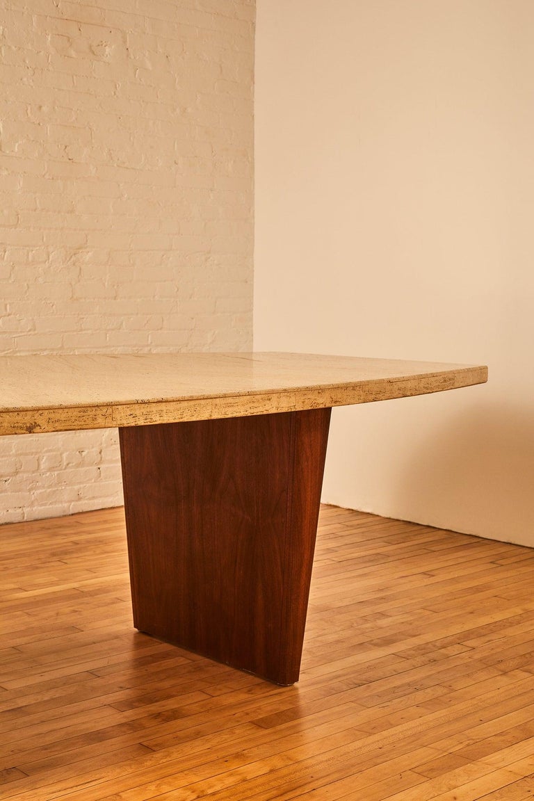 Travertine and Walnut Mid Century Dining Table at 1stDibs