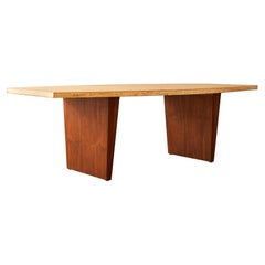 Travertine and Walnut Mid Century Dining Table