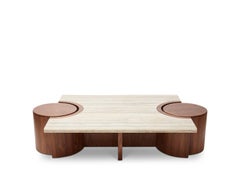 Travertine and Walnut Prospect Coffee Table by Lawson-Fenning