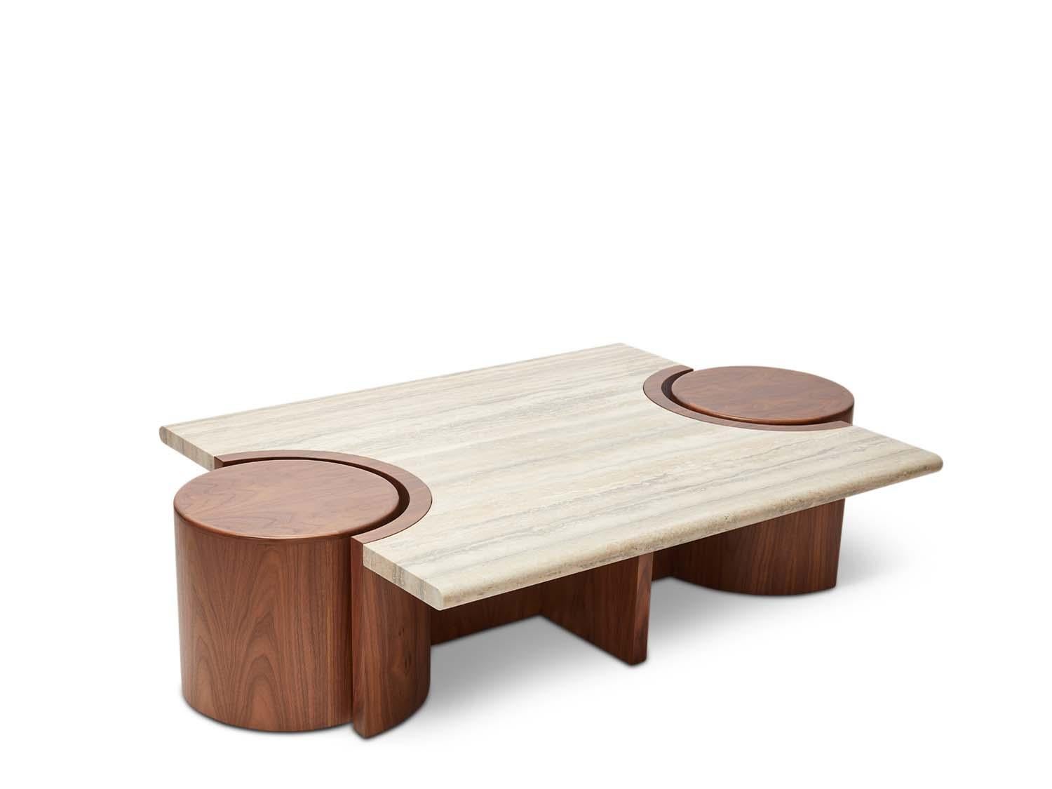 Prospect-Couchtisch aus Travertin und Nussbaumholz von Lawson-Fenning (Moderne der Mitte des Jahrhunderts) im Angebot