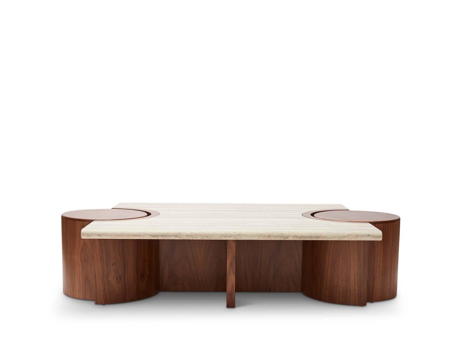 Prospect-Couchtisch aus Travertin und Nussbaumholz von Lawson-Fenning (amerikanisch) im Angebot
