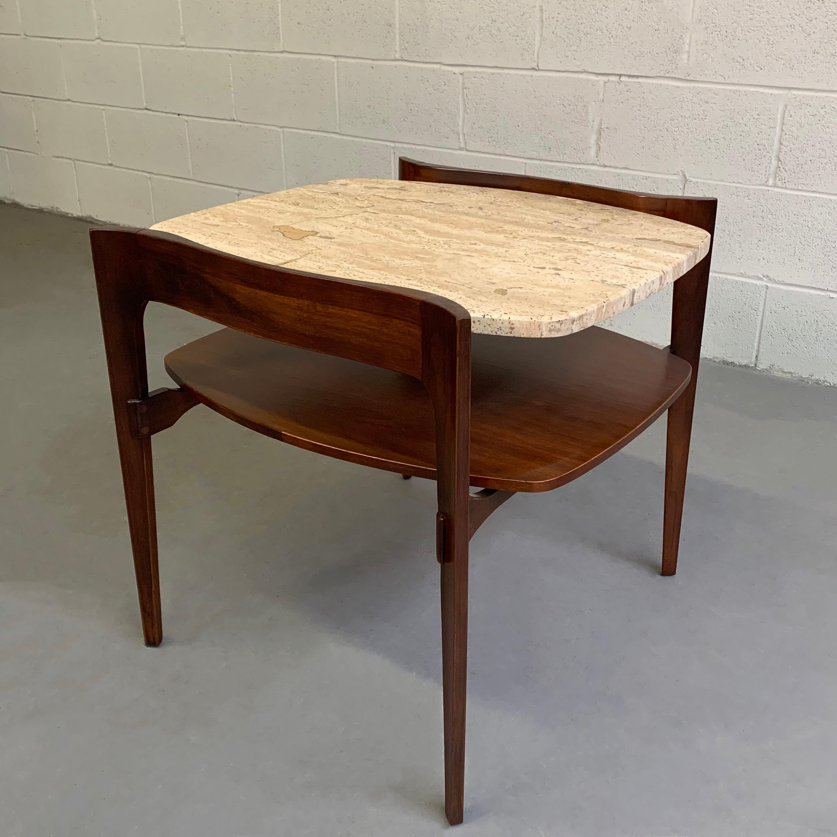 American Travertine and Walnut Side Table by Bertha Schaefer