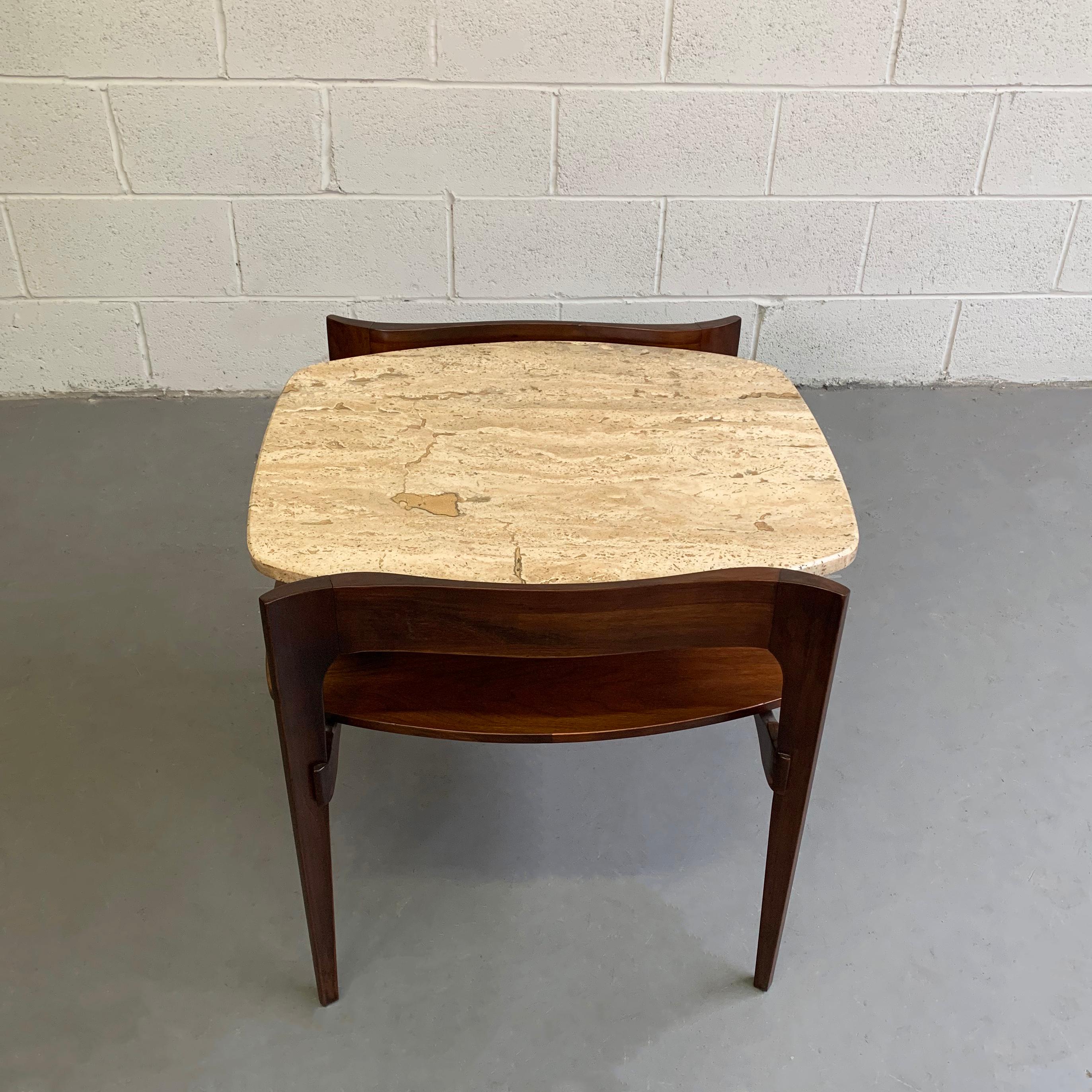 Travertine and Walnut Side Table by Bertha Schaefer In Good Condition In Brooklyn, NY