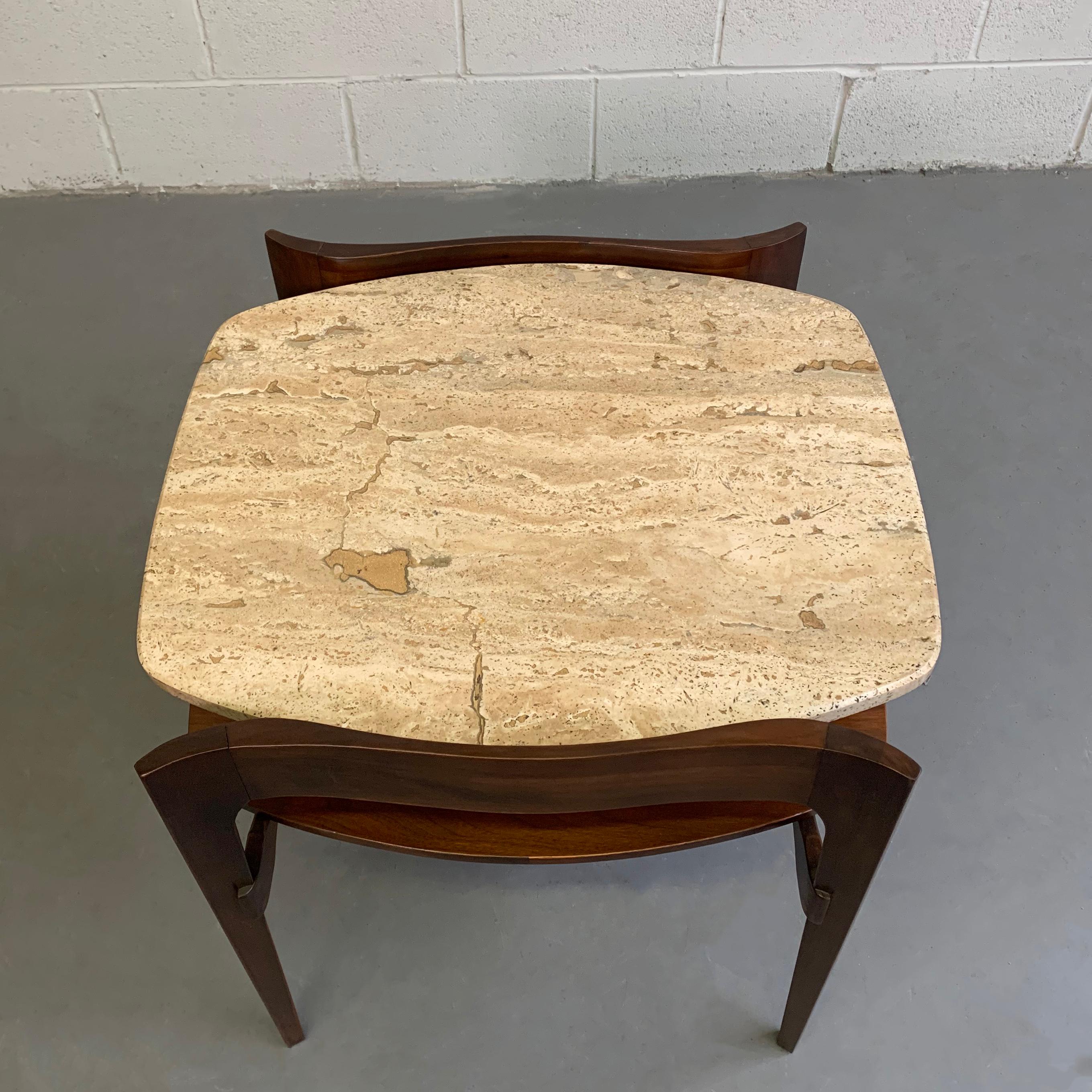 20th Century Travertine and Walnut Side Table by Bertha Schaefer