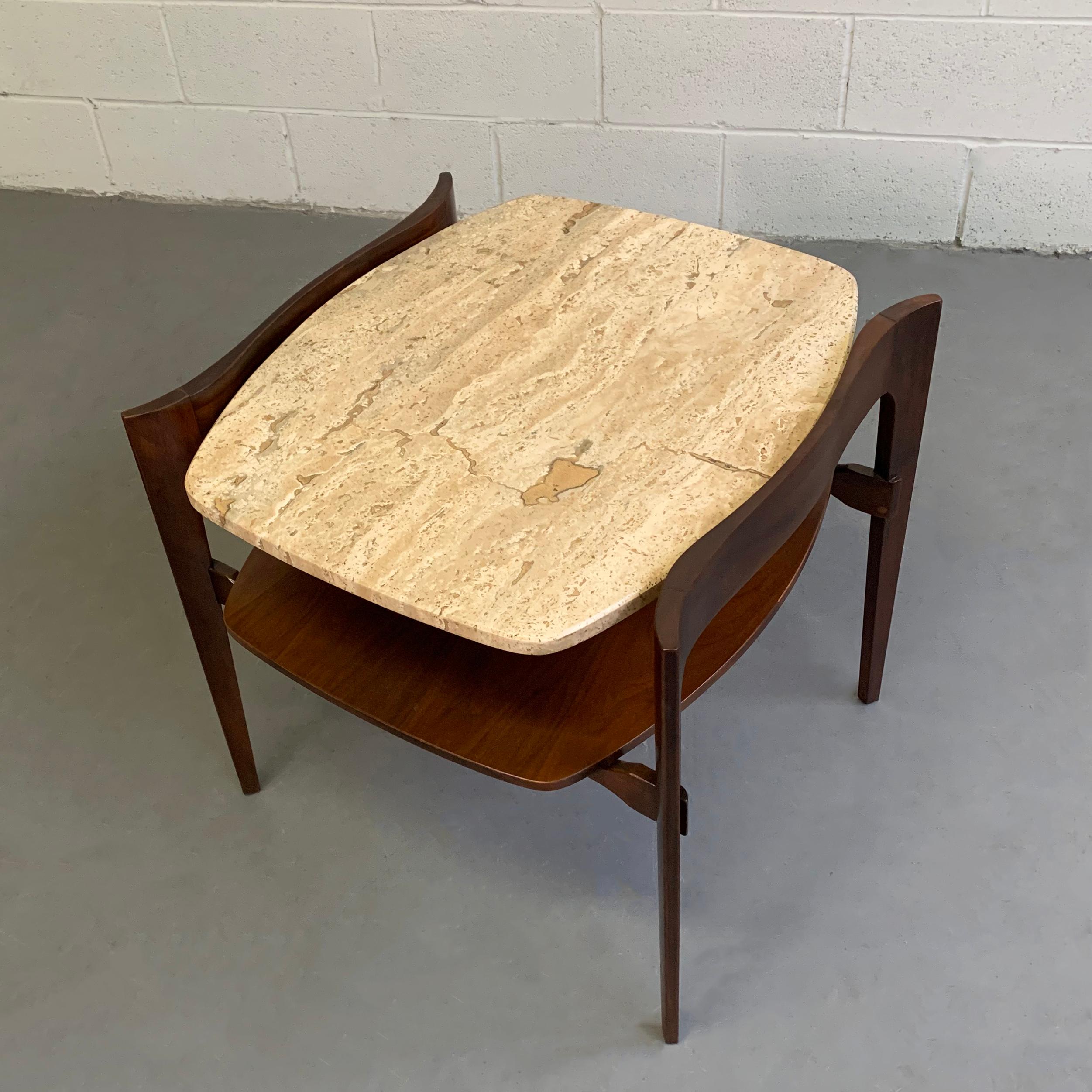 Travertine and Walnut Side Table by Bertha Schaefer 1