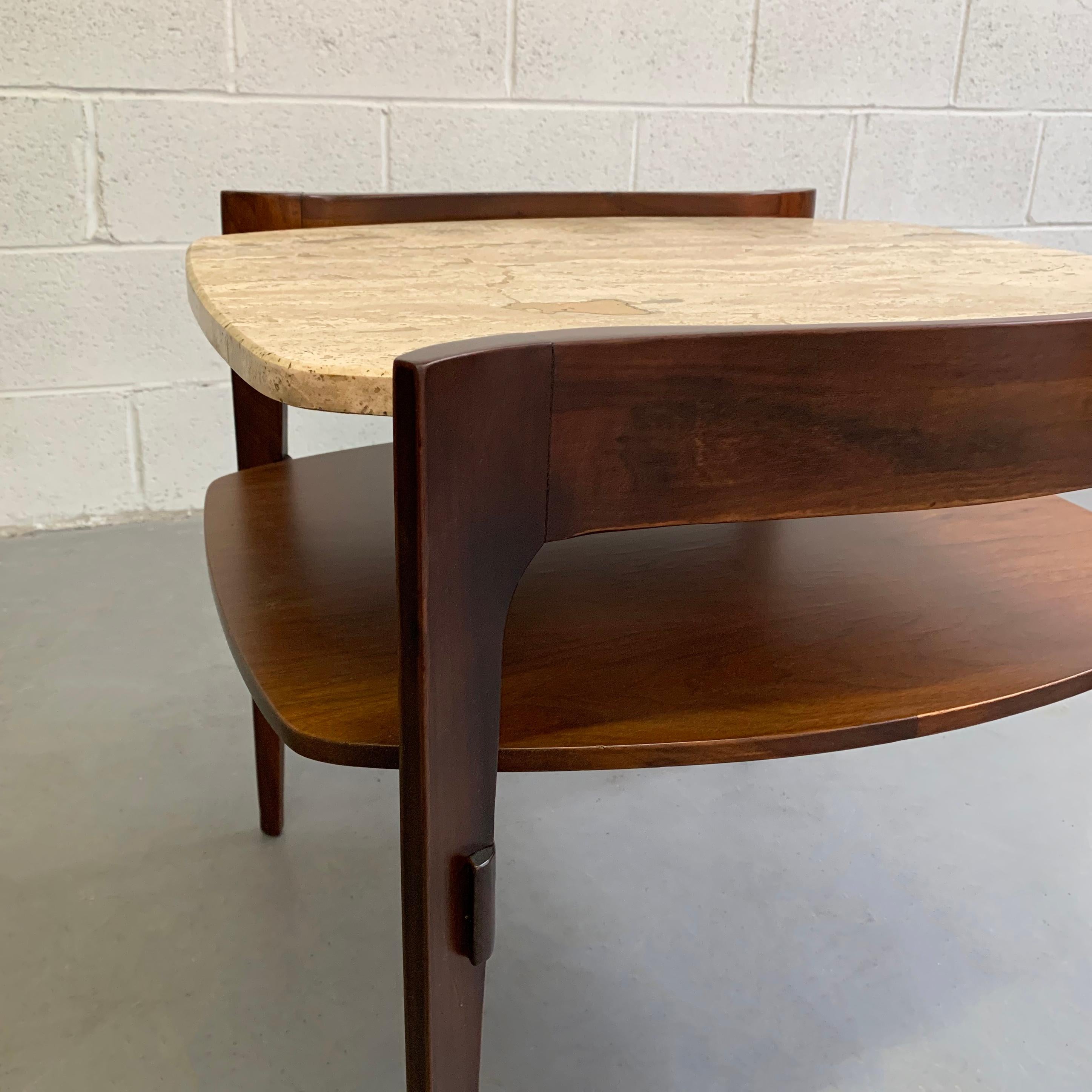 Travertine and Walnut Side Table by Bertha Schaefer 2