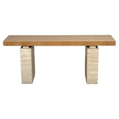 Travertine and White Oak Console