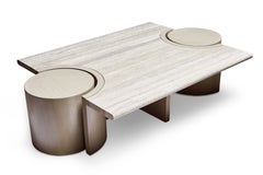 Travertine and White Washed Oak Prospect Coffee Table by Lawson-Fenning
