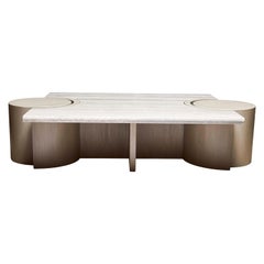Travertine and White Washed Oak Prospect Coffee Table by Lawson-Fenning