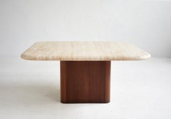 Travertine and Wood Coffee Table, Minimalist Design, Italy, 1970s