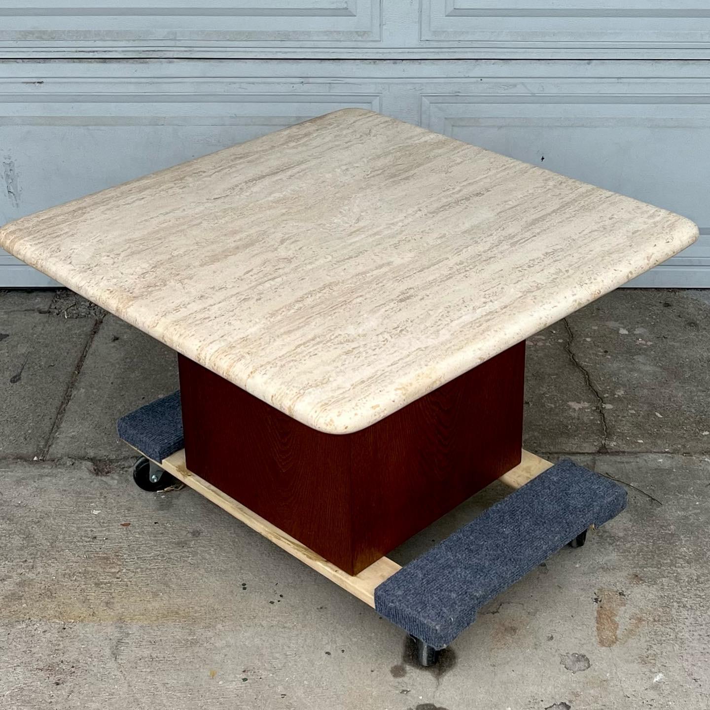 Unknown Travertine and Wood Petite Coffee Table