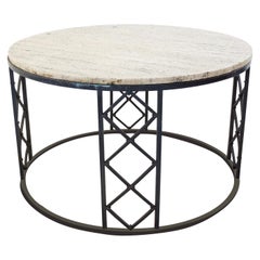 Travertine and Wrought Iron Circular Coffee Table, 1940s