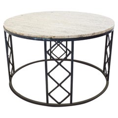 Travertine and Wrought Iron Circular Coffee Table, 1940s