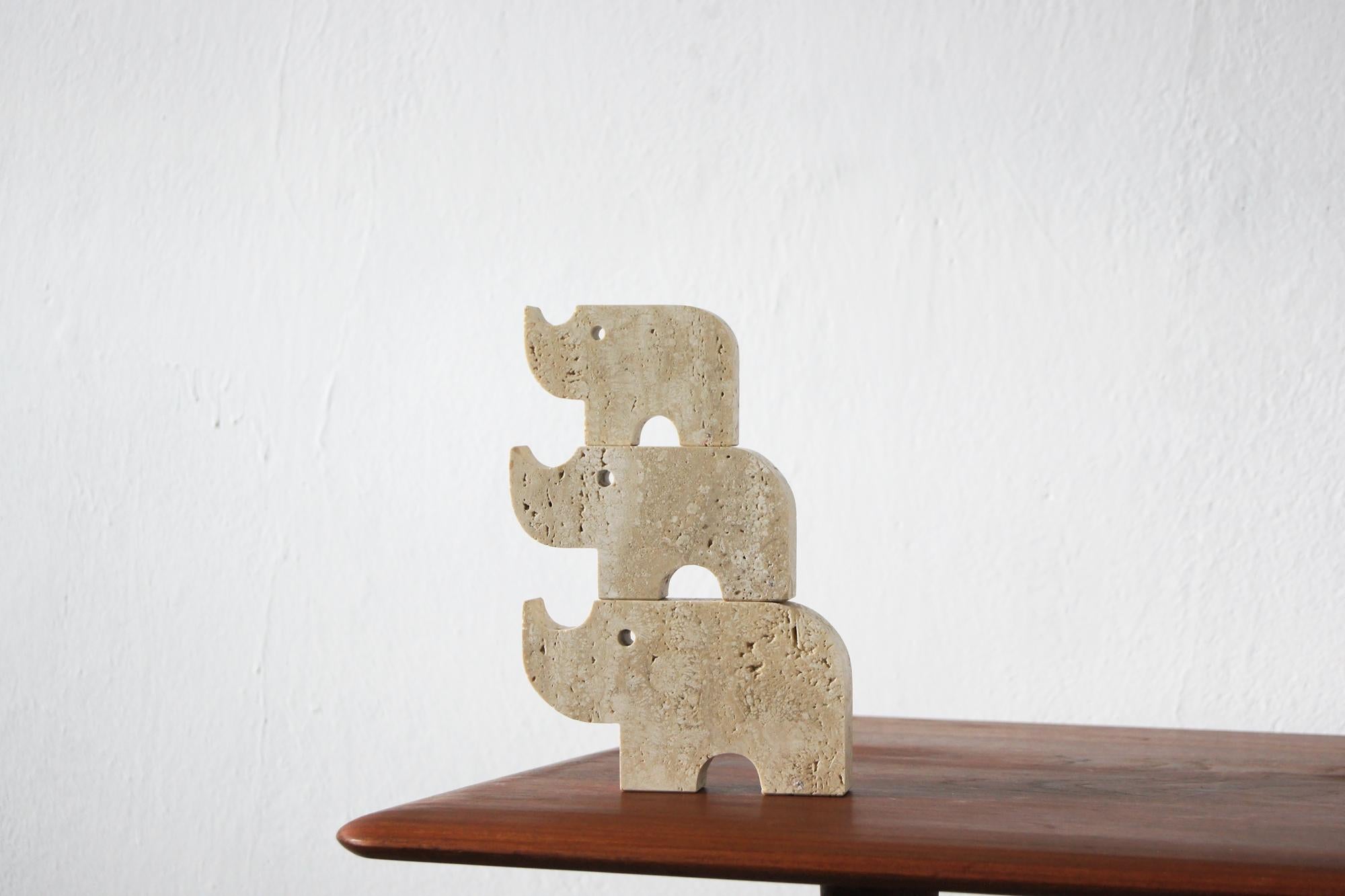 Mid-Century moderno Sculture di animali in travertino dei Fratelli Mannelli, 1970, set di 3 pezzi in vendita