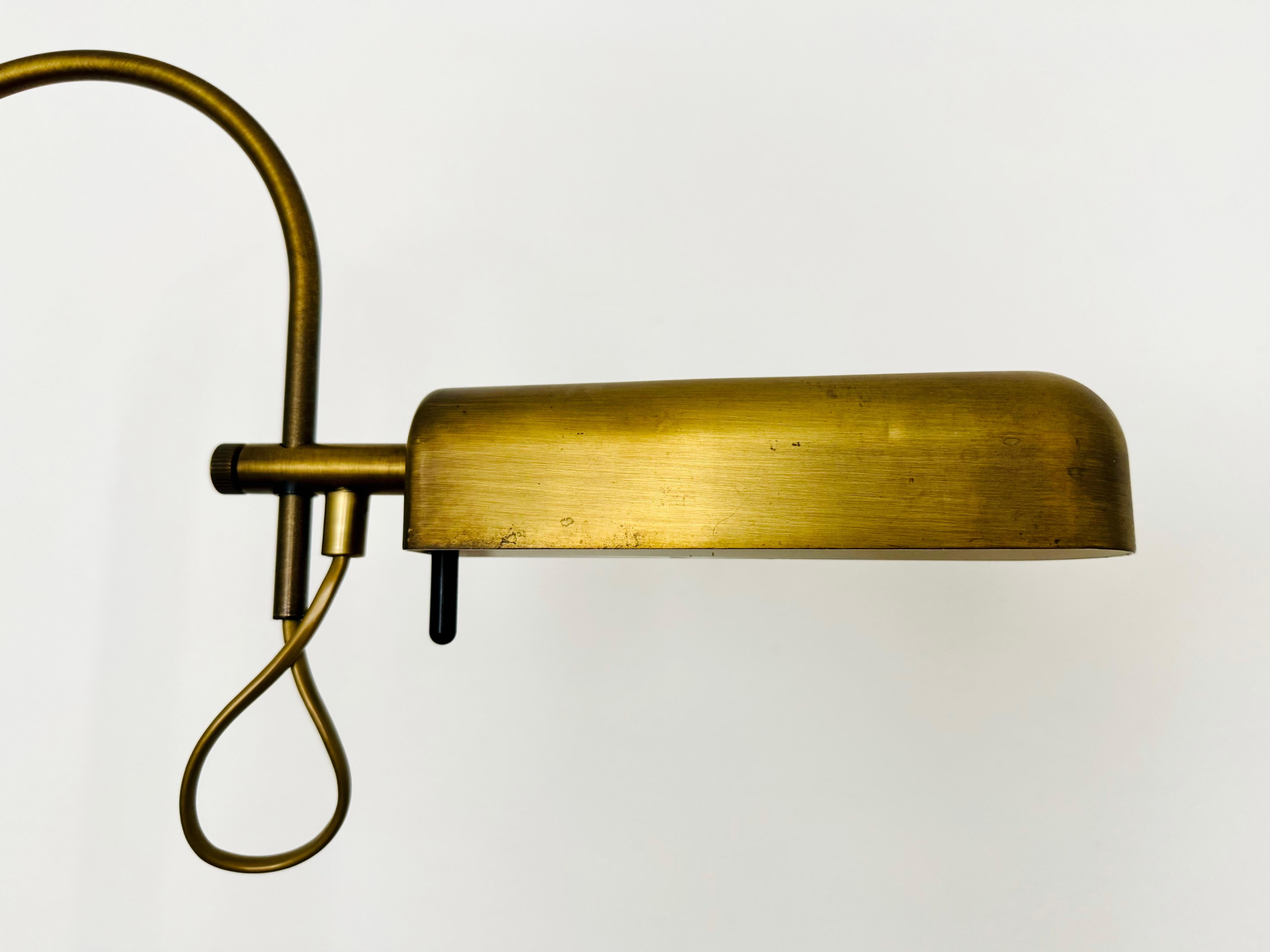 Brass Travertine Arc Floor Lamp For Sale