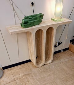 Travertine arch console monobloc sculpture, Circa 1980