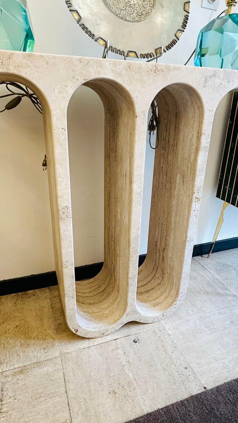 20th Century Travertine arch console monobloc sculpture, Circa 1980 For Sale