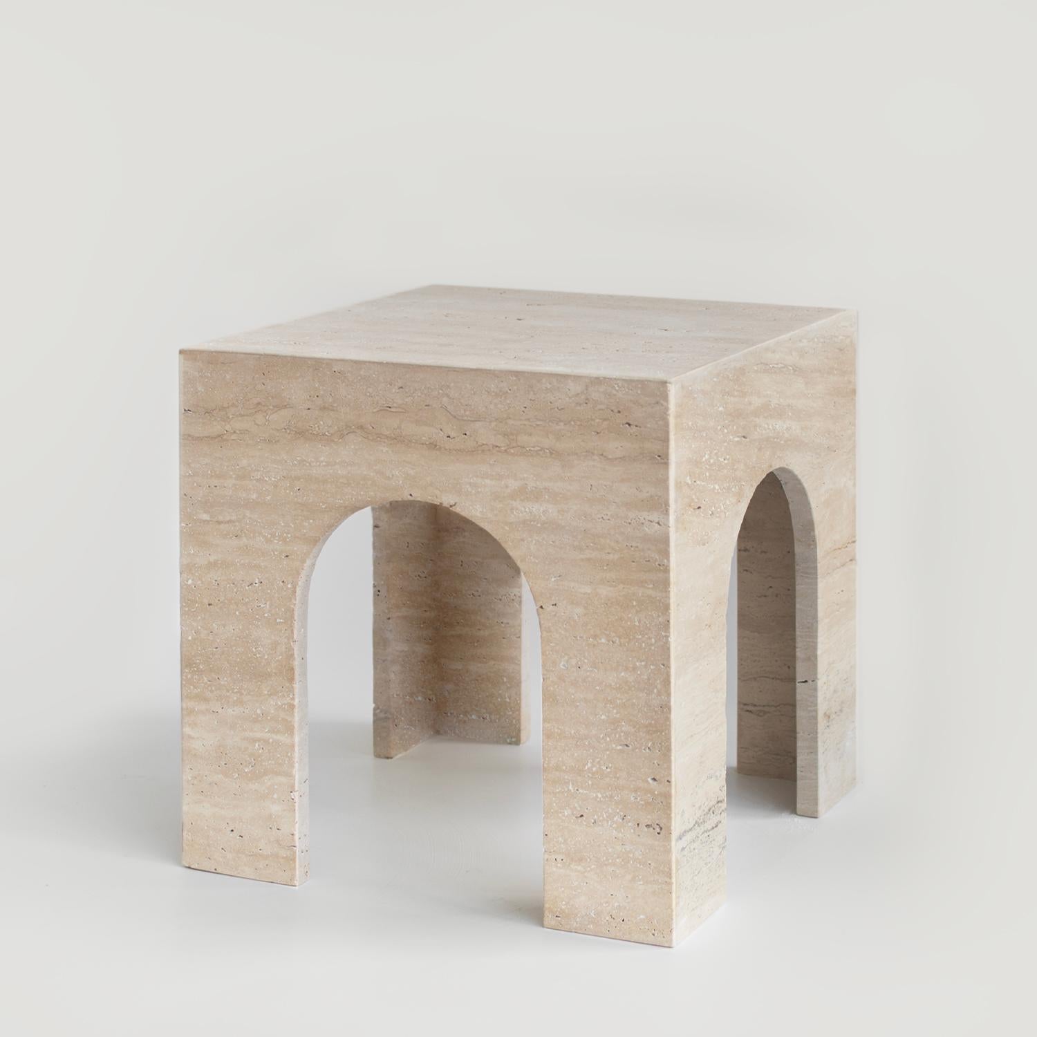 Modern Travertine Arch Side Table For Sale