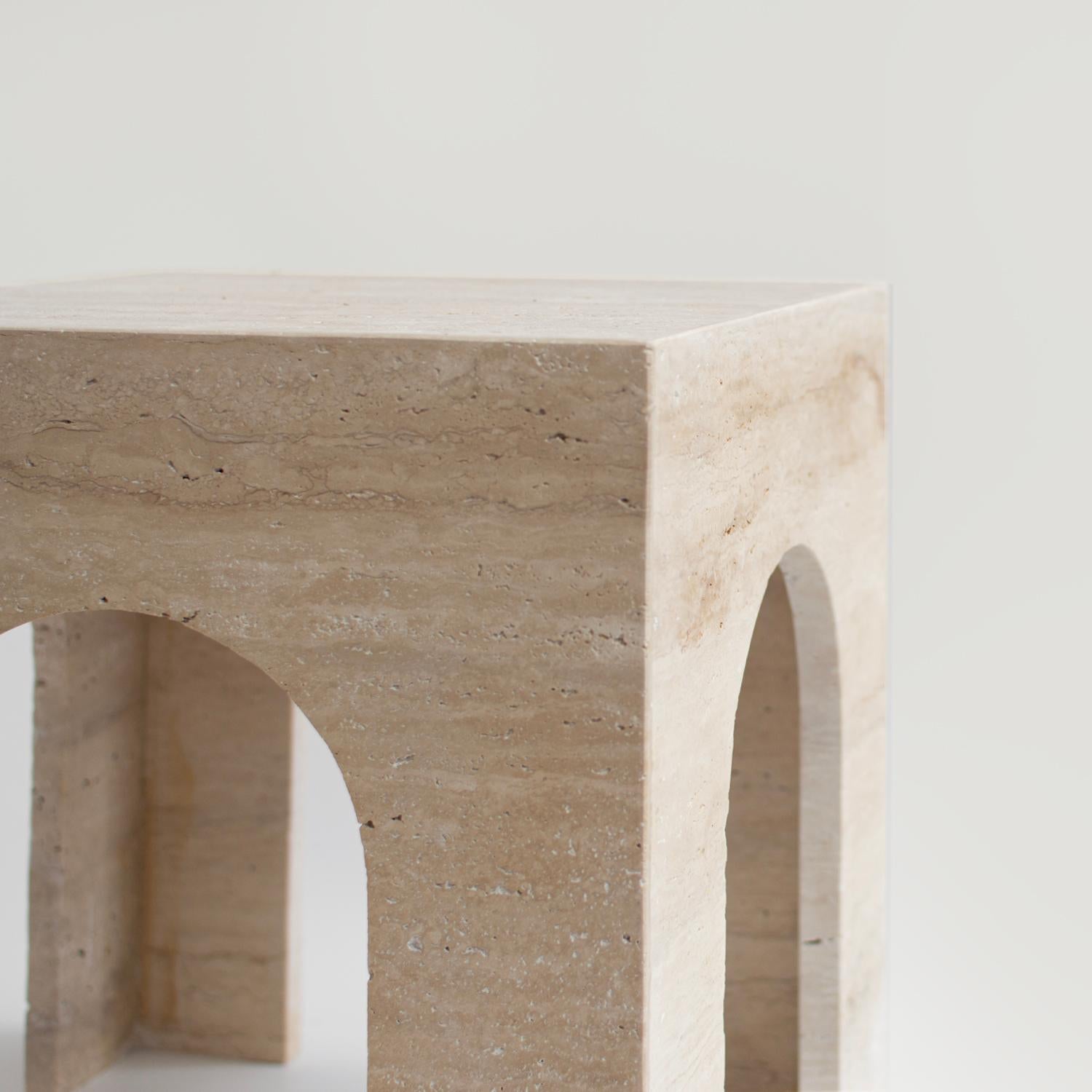 Dutch Travertine Arch Side Table For Sale