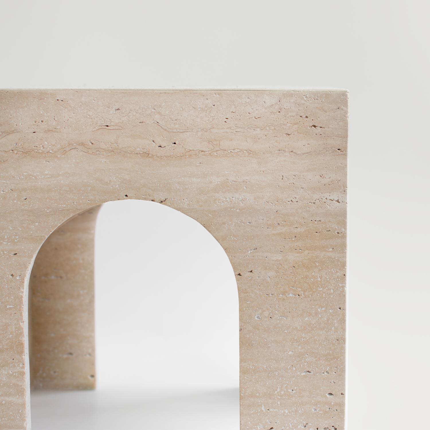 Hand-Crafted Travertine Arch Side Table For Sale
