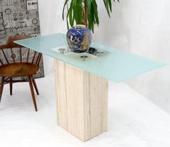 Travertine Base Glass Top Console Table