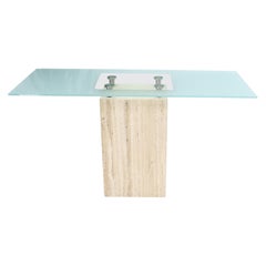 Travertine Base Glass Top Console Table