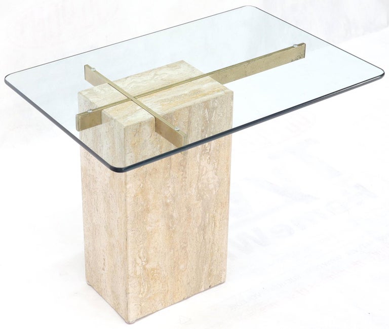 Travertine Base Glass Top MidCentury Modern Side Table For Sale at 1stDibs