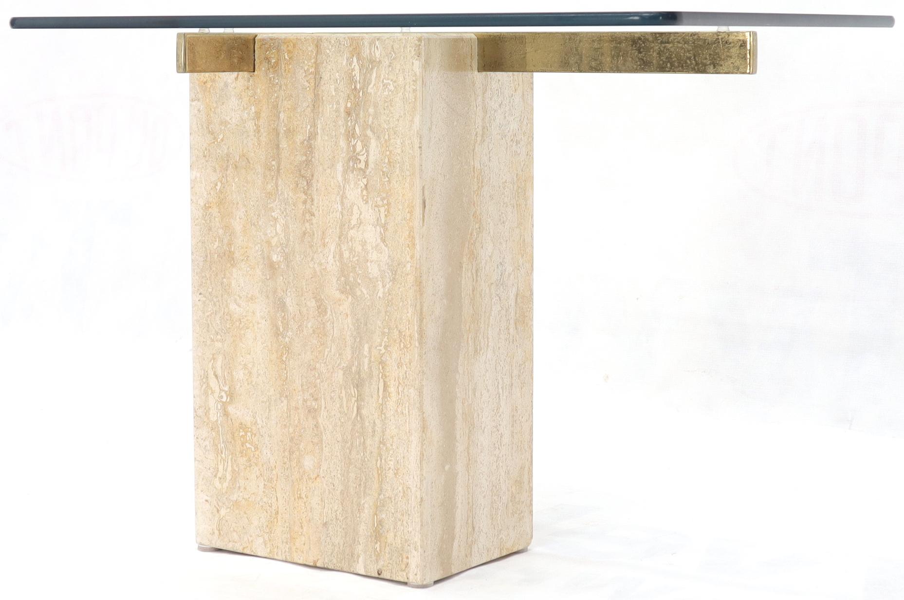 Italian Travertine Base Glass Top Mid-Century Modern Side Table For Sale