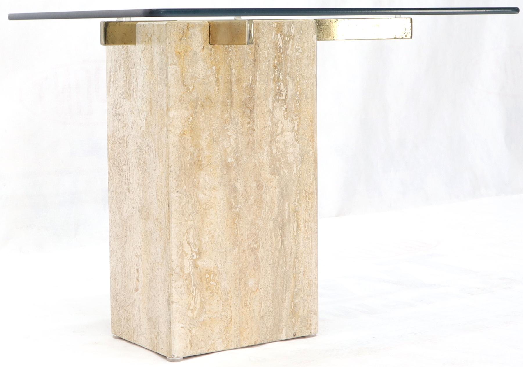Travertine Base Glass Top Mid-Century Modern Side Table In Excellent Condition For Sale In Rockaway, NJ