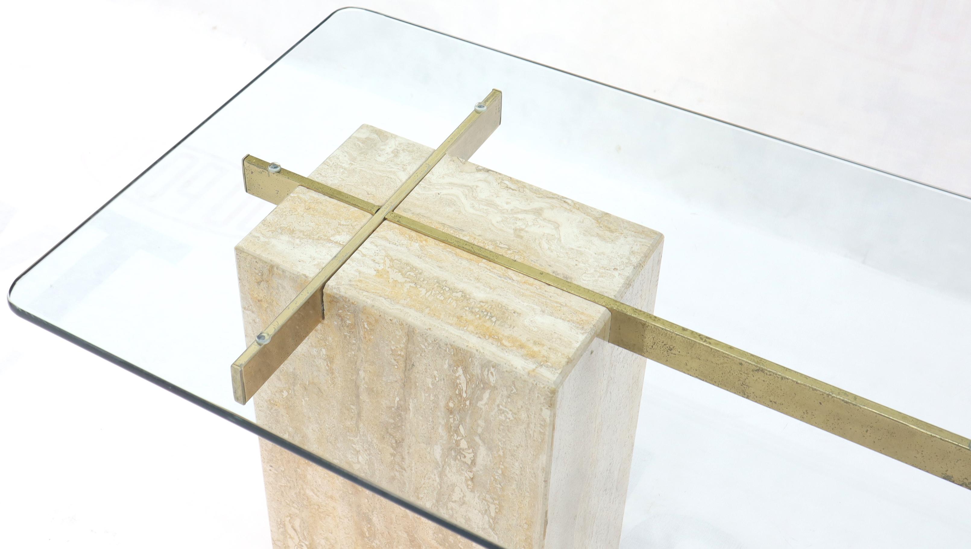 20th Century Travertine Base Glass Top Mid-Century Modern Side Table For Sale
