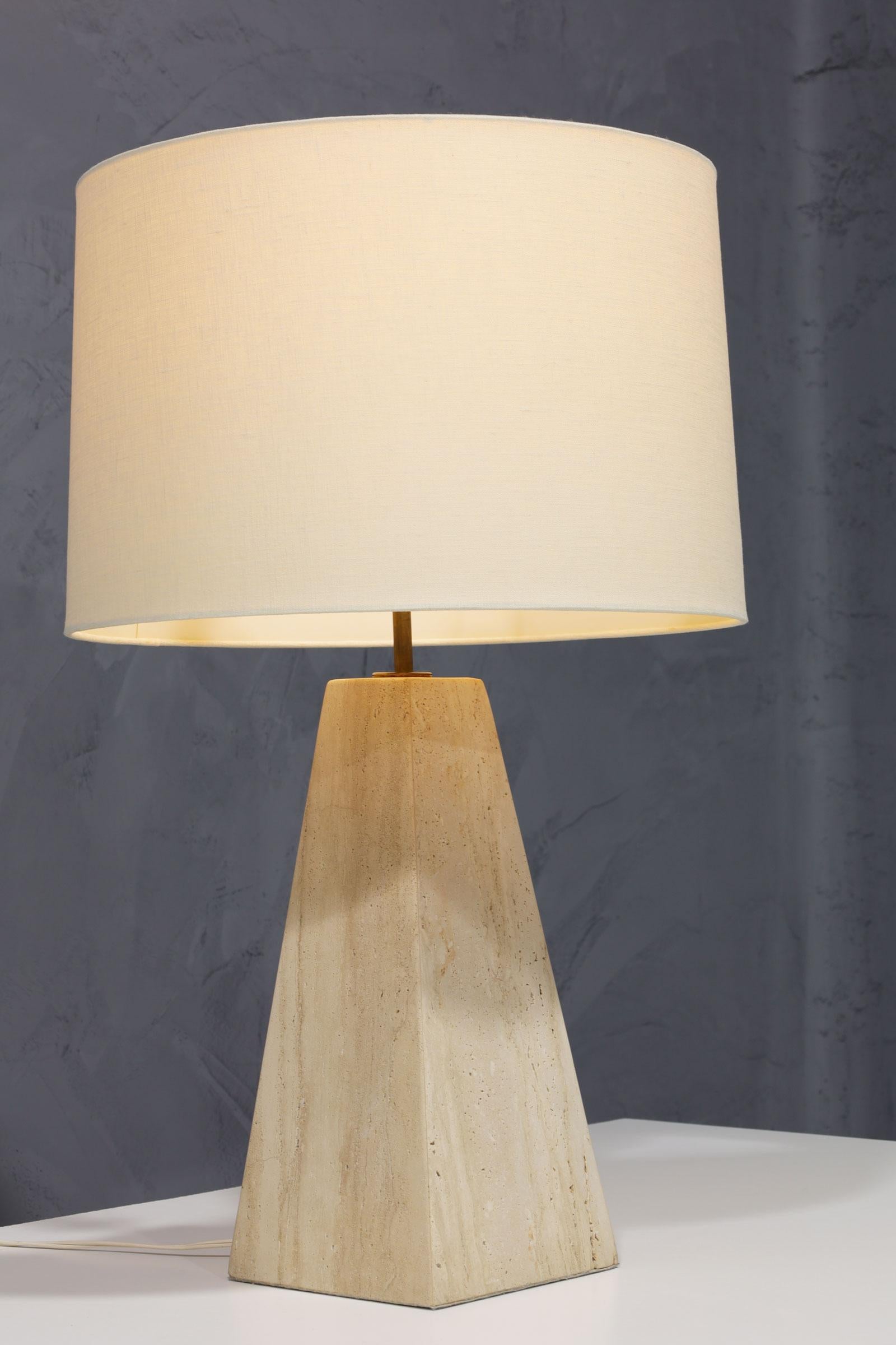 20th Century Travertine Base Pyramid Shape Table Lamp  For Sale