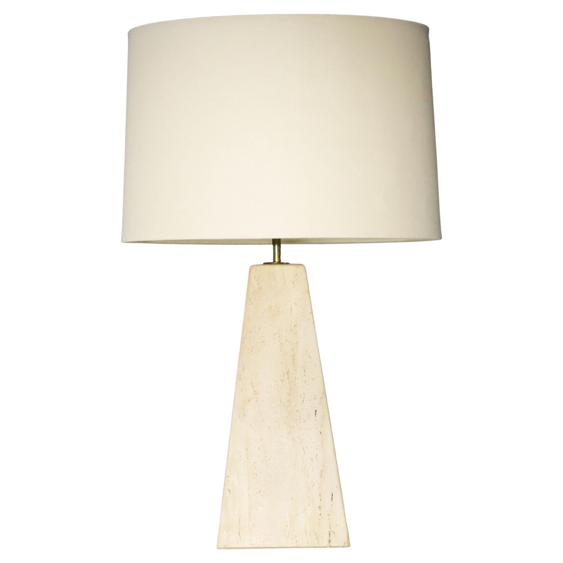 Travertine Base Pyramid Shape Table Lamp  For Sale