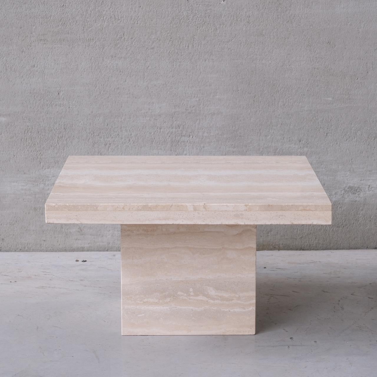 A travertine coffee table. 

Belgium, circa 1970s. 

Particularly pleasing colouring. 

Good vintage condition. 

Location: Belgium Gallery.

Dimensions: 45 H x 80 D x 80 W in cm. 

Delivery: POA

 