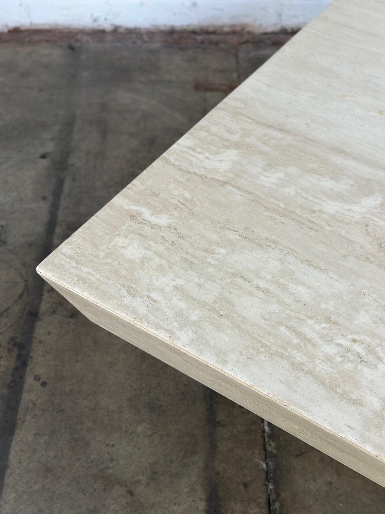 Late 20th Century Travertine Beveled Edge Coffee Table For Sale