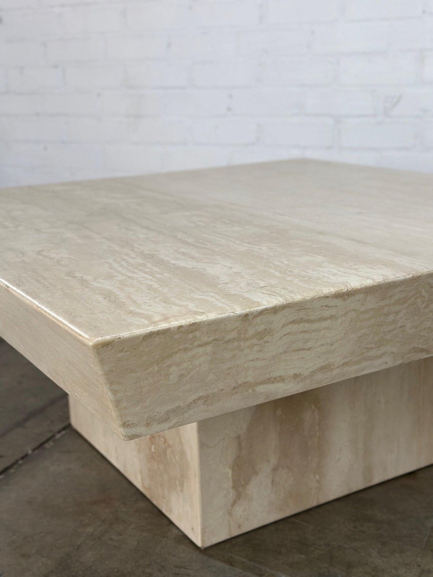 Travertine Beveled Edge Coffee Table For Sale 3