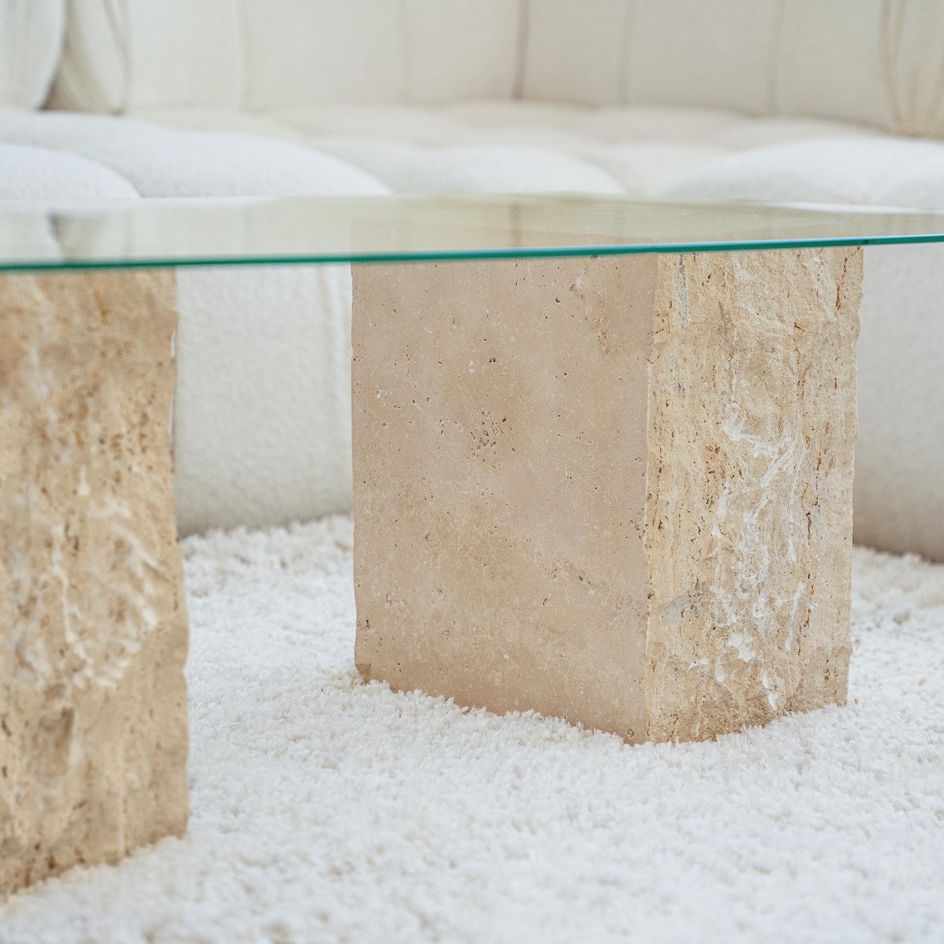 Contemporary Travertine Block Side Table For Sale